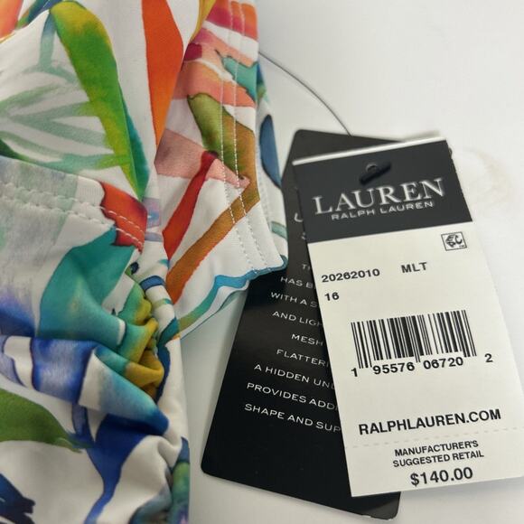LAUREN Ralph Lauren Ruffle Surplice One-Piece SZ 16 Tropical Caribbean - Picture 6 of 7
